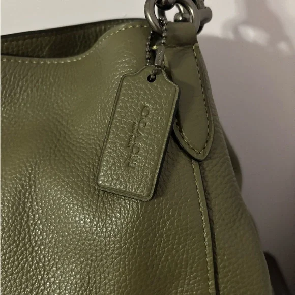 Coach Hallie Olive Green Leather Shoulder Bag - Picture 3 of 10